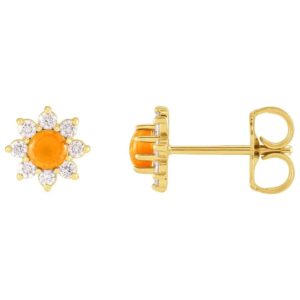 14K Yellow Gold Citrine and Diamond Flower Stud Earrings