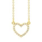 14K Yellow Gold Diamond Pave Hollow Heart Necklace