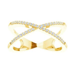 14K Yellow Gold Diamond Criss Cross Ring 16 CTW