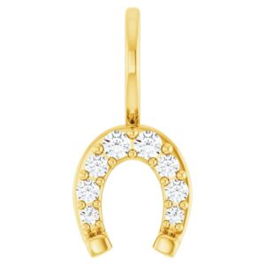 14K Yellow Gold Diamond Horseshoe Pendant for Necklace