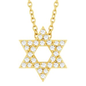14K Yellow Gold Diamond Star of David Pendant Necklace