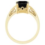 14K Yellow Gold Emerald Cut Black Onyx Solitaire Ring for Women Scroll Setting