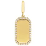 14K Yellow Gold Engravable Diamond Dog Tag Pendant Necklace