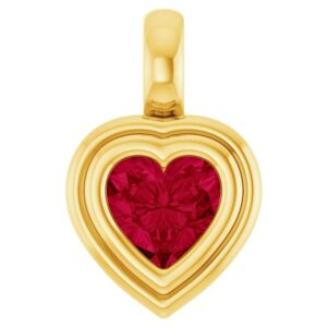 14K Yellow Gold Lab Created Ruby Heart Pendant Thickness