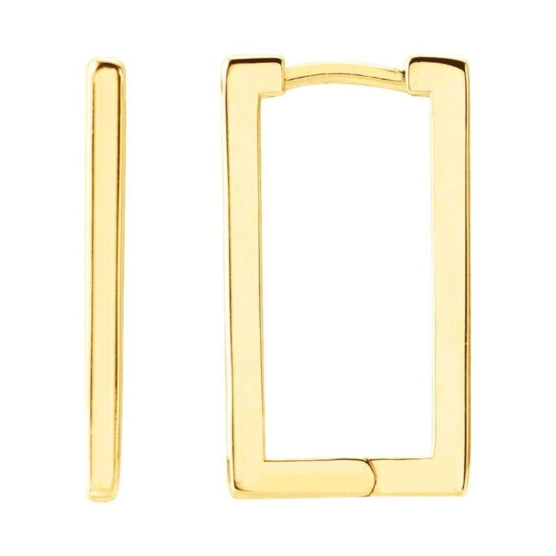 14K Yellow Gold Long Rectangle Hoop Earrings