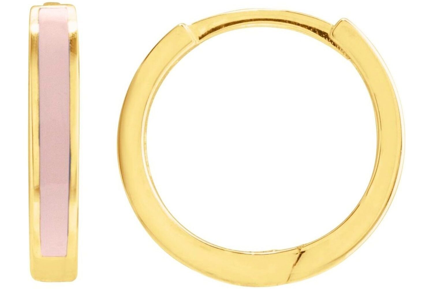 14K Yellow Gold & Pink Enamel Huggie Hoop Earrings