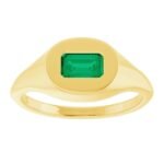 14K Yellow Gold Real Green Emerald Signet Ring