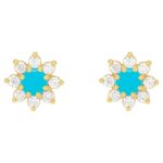 14K Yellow Gold Turquoise and Diamond Flower Stud Earrings