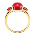 14k Gold Cabochon Three-Stone Red Carnelian Ring for Women