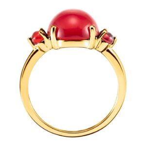 14k Gold Cabochon Three-Stone Red Carnelian Ring for Women