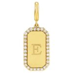 14k Gold Engravable Diamond Dog Tag Pendant Necklace