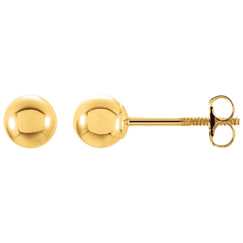 14k Yellow Gold Ball Stud Earrings with Screw Backs