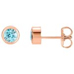 Bezel Set 4mm Round Blue Zircon Stud Earrings 14K Rose Gold