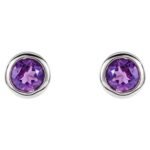 Bezel Set Amethyst Stud Earrings 14K Gold
