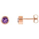Bezel Set Amethyst Stud Earrings 14K Rose Gold