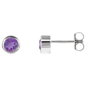 Bezel Set Amethyst Stud Earrings 14K White Gold