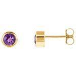 Bezel Set Amethyst Stud Earrings 14K Yellow Gold