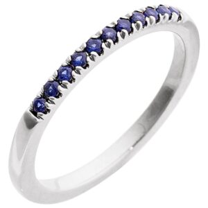 Blue Sapphire September Birthstone Stackable Ring 14K White Gold