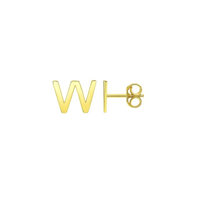 14K Yellow Gold Initial W Stud Earrings