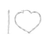 Heart Bamboo Hoop Earrings 35mm x 40mm Sterling Silver