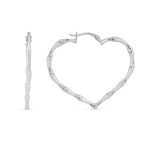 Heart Bamboo Hoop Earrings 35mm x 40mm Sterling Silver