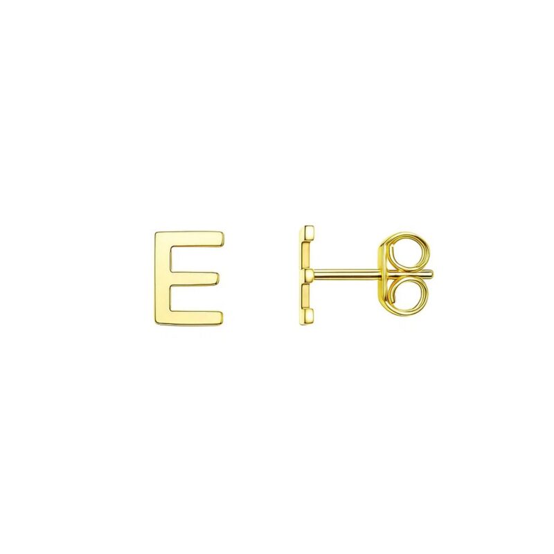 Initial E Stud Earrings 14K Yellow Gold