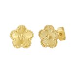 Textured Daisy Stud Earrings 14K Yellow Gold