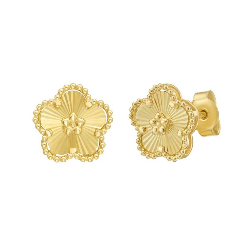 Textured Daisy Stud Earrings 14K Yellow Gold