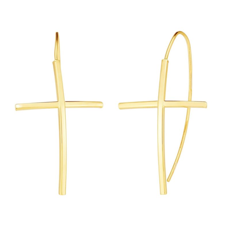 14K Yellow Gold Cross Thread Drop Earrings