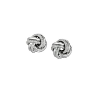 Mini Love Knot Stud Earrings Sterling Silver Textured and Polished