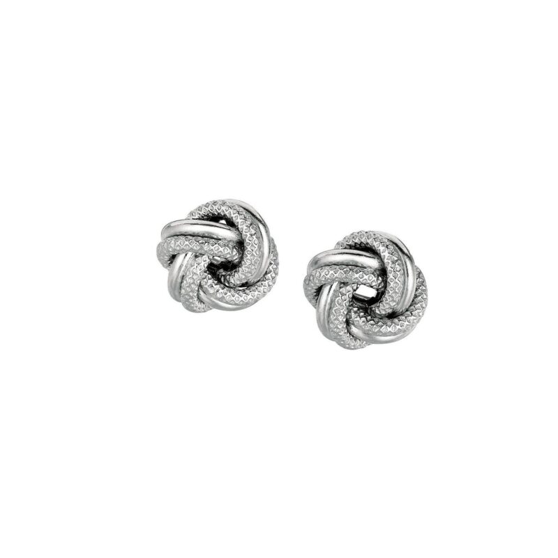 Mini Love Knot Stud Earrings Sterling Silver Textured and Polished