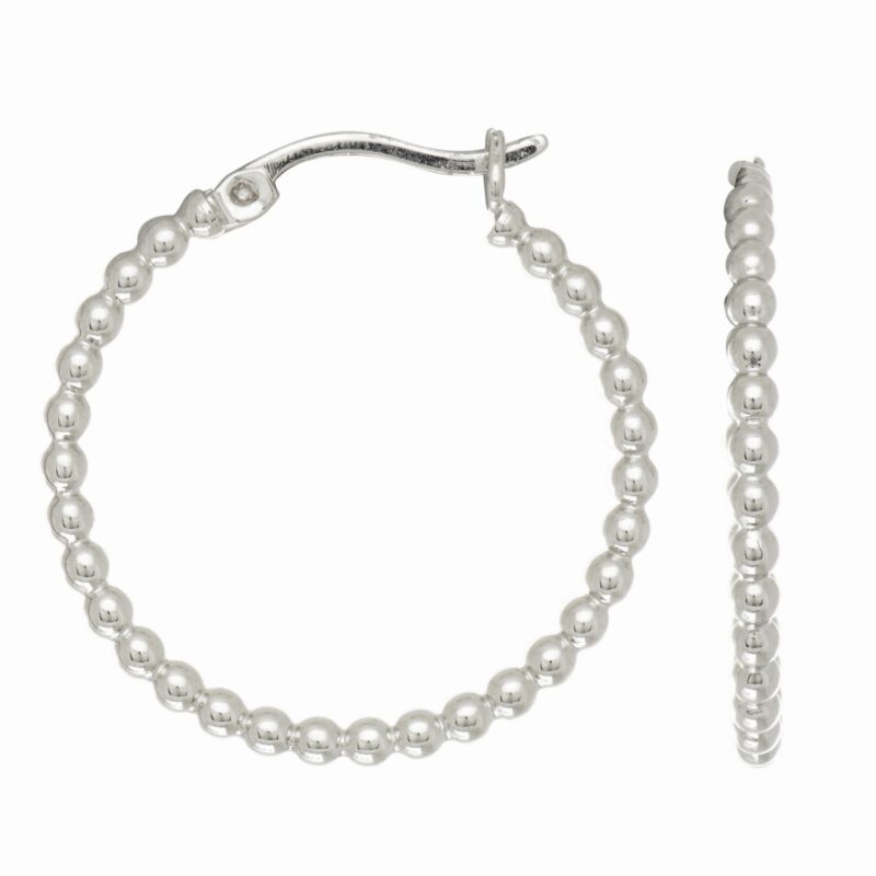Sterling Silver Small Beaded Hoop Earrings