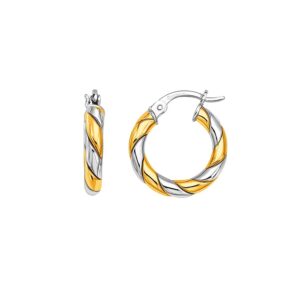 Small Twist Hoop Earrings 15mm 14K Two Tone Gold