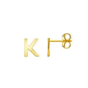 Small Initial K Stud Earrings 14K Yellow Gold