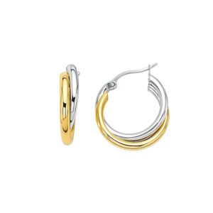 Double Row Hoop Earrings 16mm 14k Two Tone Gold