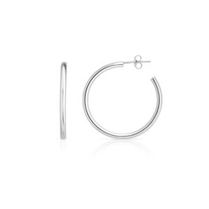 Sterling Silver Round Tube C Hoop Earrings