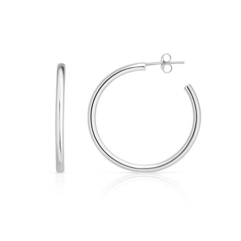 Sterling Silver Round Tube C Hoop Earrings 50mm