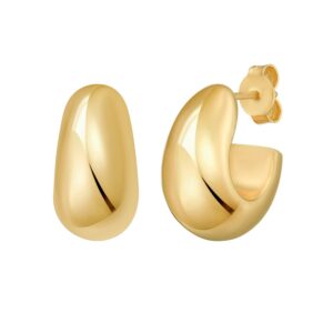 Sterling Silver Yellow Gold Plated Twisted Puff C Hoop Earrings