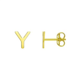 14K Yellow Gold Yours Truly Initial Y Stud Earrings