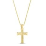 14K Yellow Gold Textured Cross Pendant Necklace