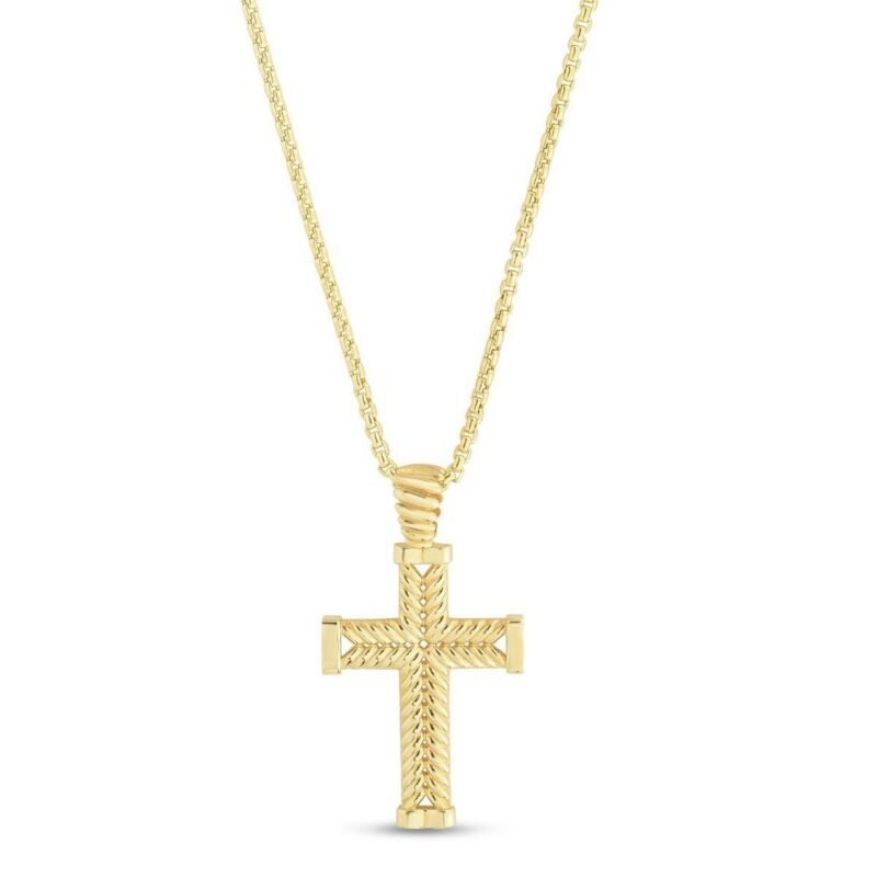14K Yellow Gold Textured Cross Pendant Necklace