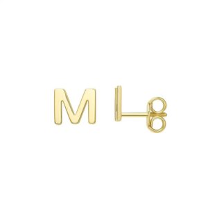 14K Yellow Gold Yours Truly Initial M Stud Earrings