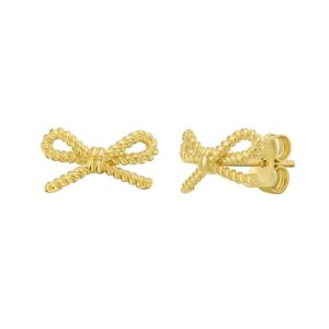 14K Yellow Gold Twisted Rope Large Bow Earrings