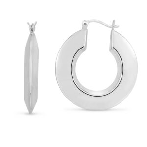 Sterling Silver Rhodium Plated Large Puffed Hoop Earrings