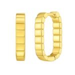 Rectangular Patterned 14K Yellow Gold Small Oblong Hoop Earrings 14mm