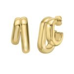 Yellow Gold Plated Sterling Silver Double Row Big and Small Hoop Earrings