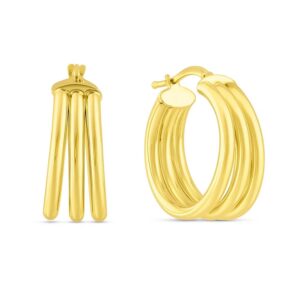 14K Yellow Gold Large Triple Row Hoop Earrings (15.00 mm)