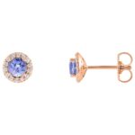 Diamond Halo Tanzanite Stud Earrings 14K Rose Gold