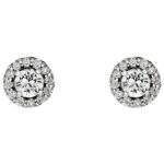 Diamond Halo White Sapphire Stud Earrings 14K Gold