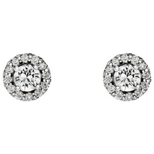 Diamond Halo White Sapphire Stud Earrings 14K Gold